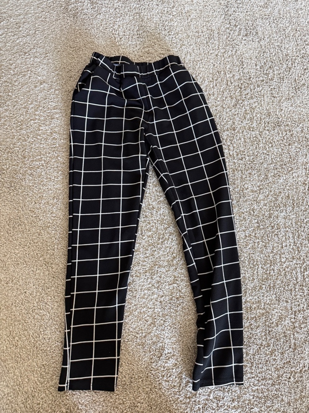 Black Windowpane Grid Trousers